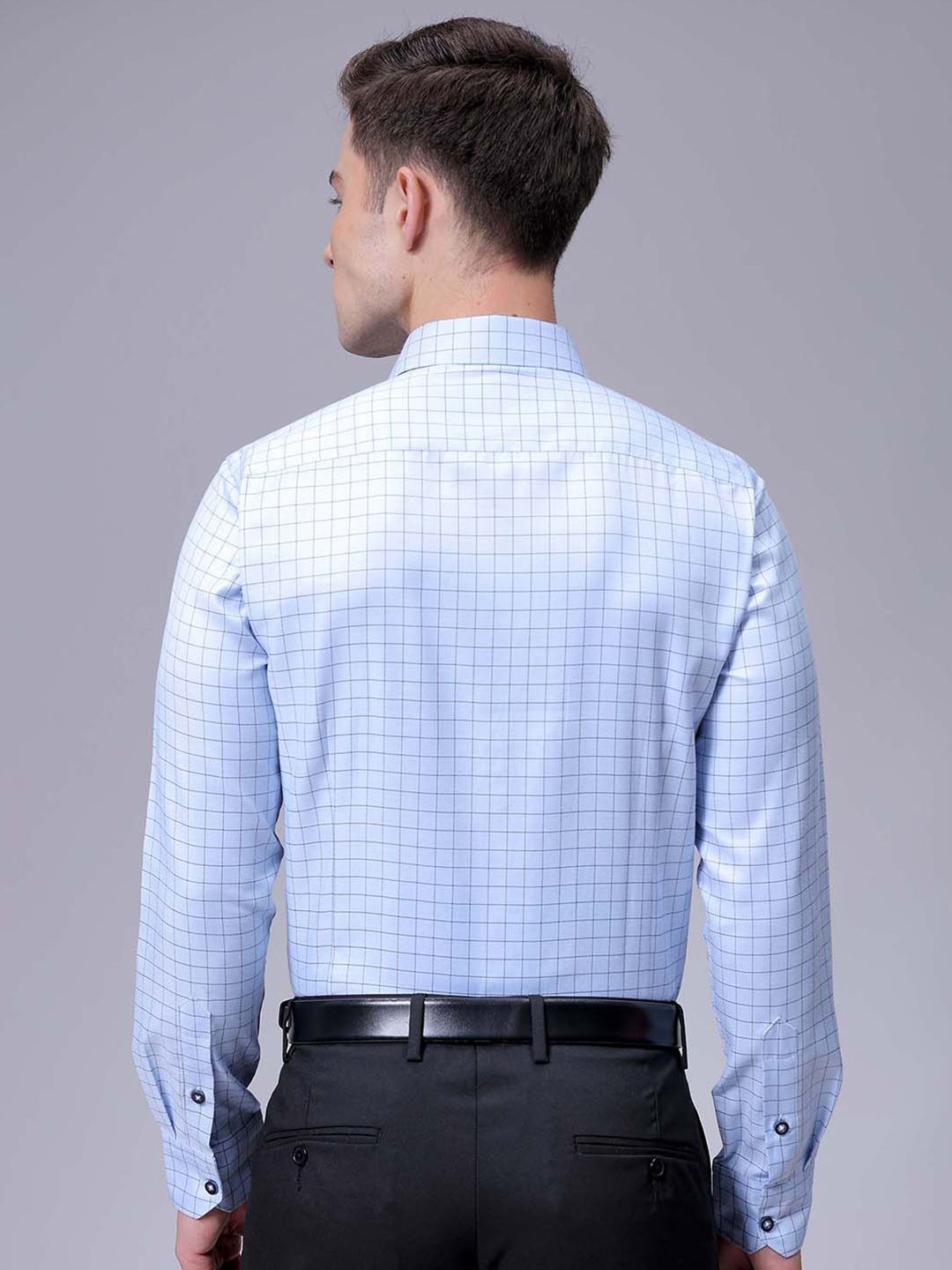 The Indian Garage Co. X Luxe Men Slim Fit Cutaway Collar Grid Tattersall Checked Formal Shirt