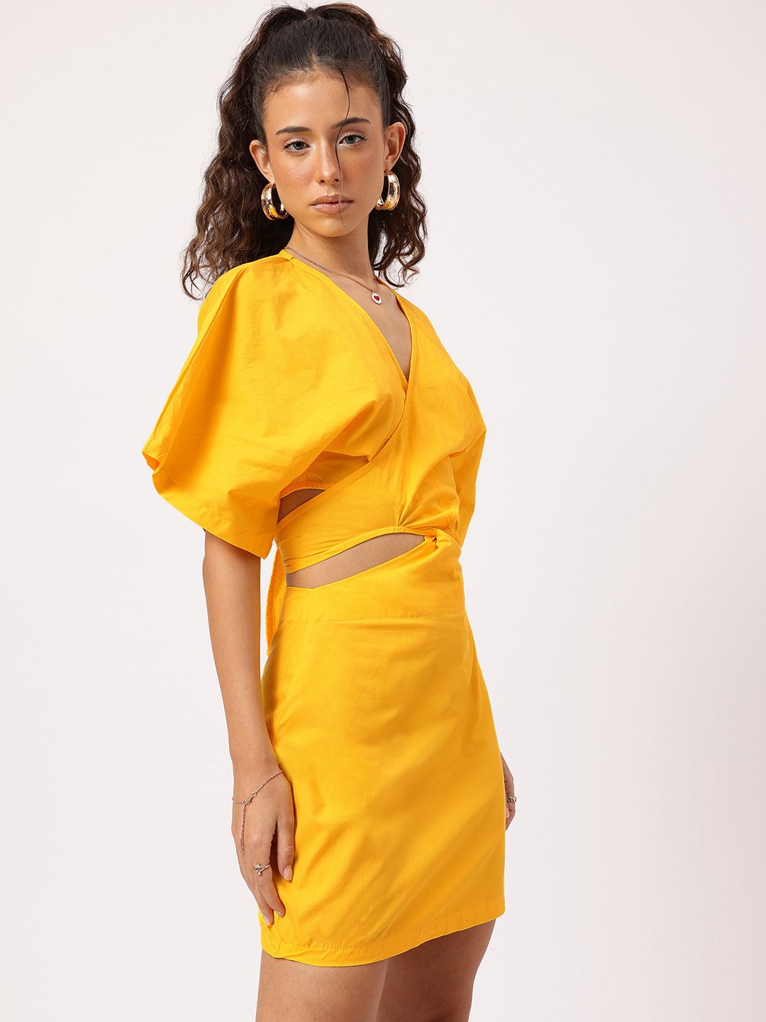 DressBerry Spunky & Stylish Flared Sleeve Cut-Out Back Tie-Up Wrap Mini Dress