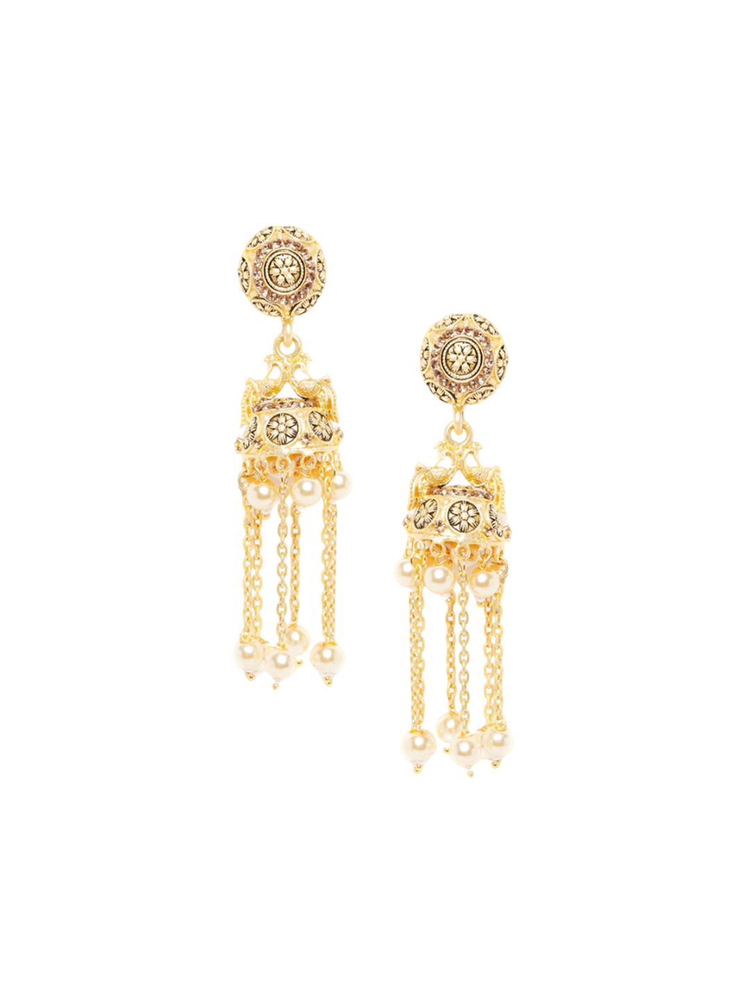 Anouk Gold-Plated Pearl Studded Contemporary Jhumkas