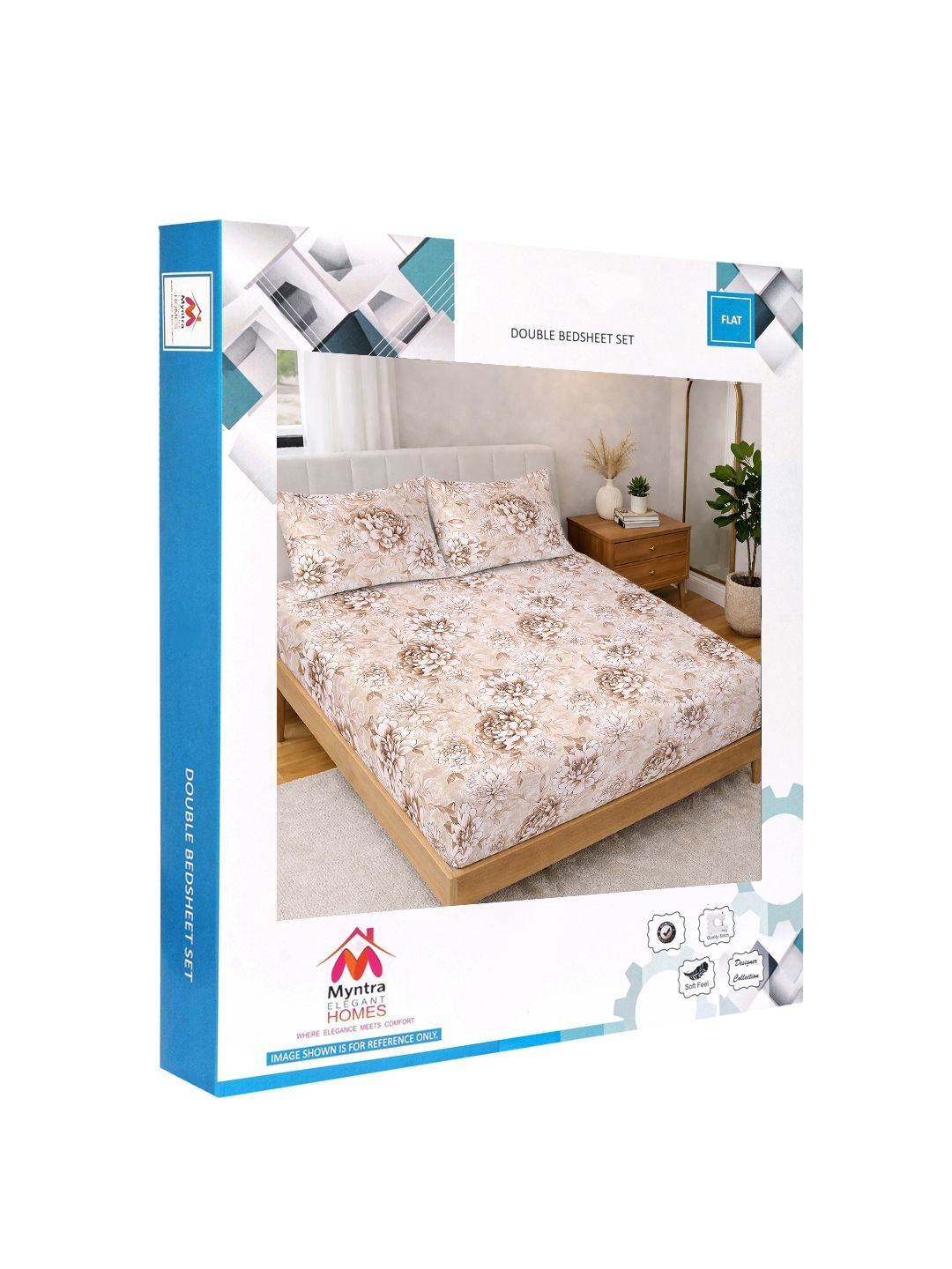 Myntra Elegant Homes Beige Floral 300 TC Super King Double Bedsheet dengan 2 Sarung Bantal