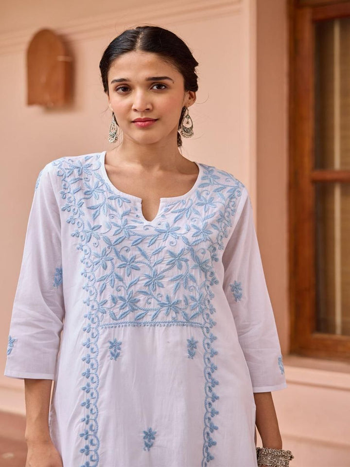 Rumah Wanita Chikankari Kapas Putih Chikankari Sulam Kurta