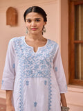 Rumah Wanita Chikankari Kapas Putih Chikankari Sulam Kurta