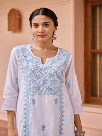 Rumah Wanita Chikankari Kapas Putih Chikankari Sulam Kurta