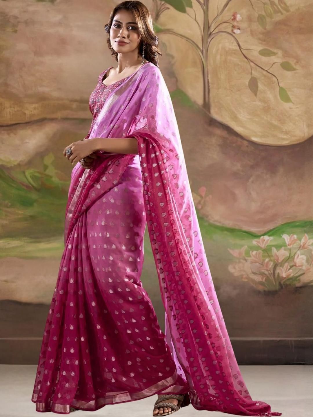 KALINI Woven Design Poly Georgette Banarasi Saree