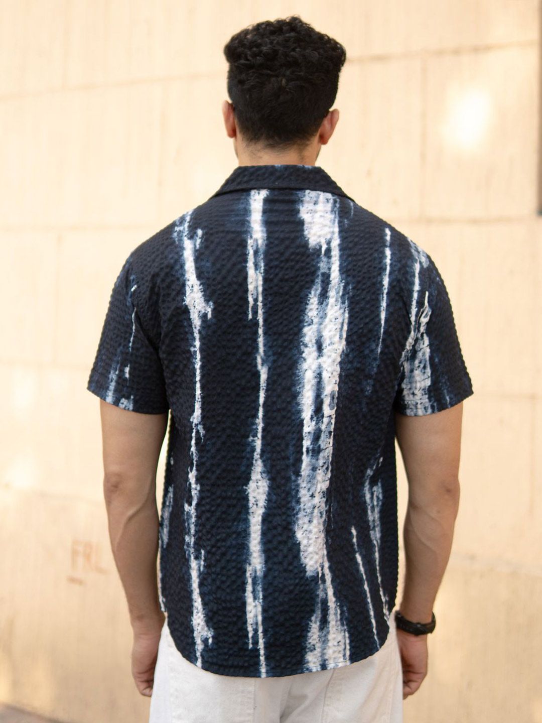 Powerlook Men Navy Blue Printed Regular Fit Half Sleeves Shirt