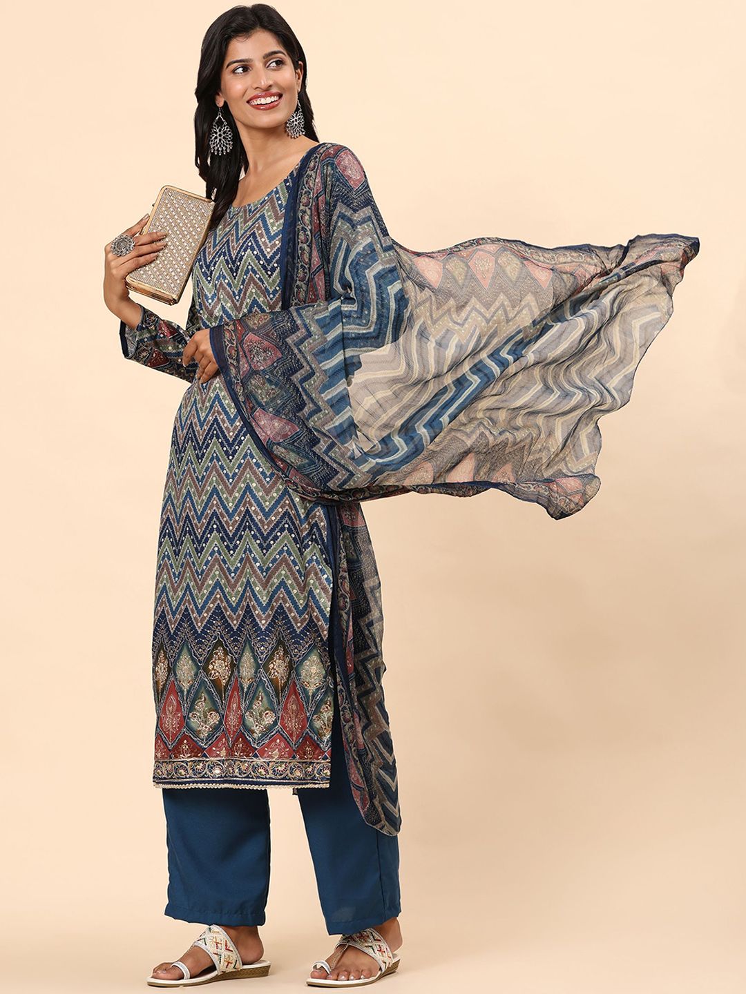 Mamicha Women Printed Regular Pure Cotton Kurta with Palazzos & With Dupatta