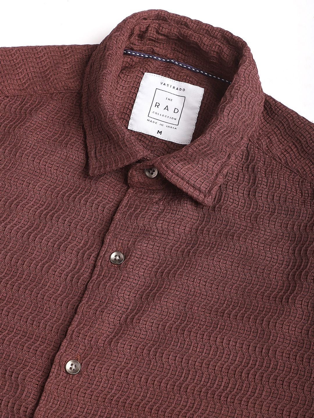 VASTRADO Men Classic Spread Collar Textured Slim Fit Casual Shirt