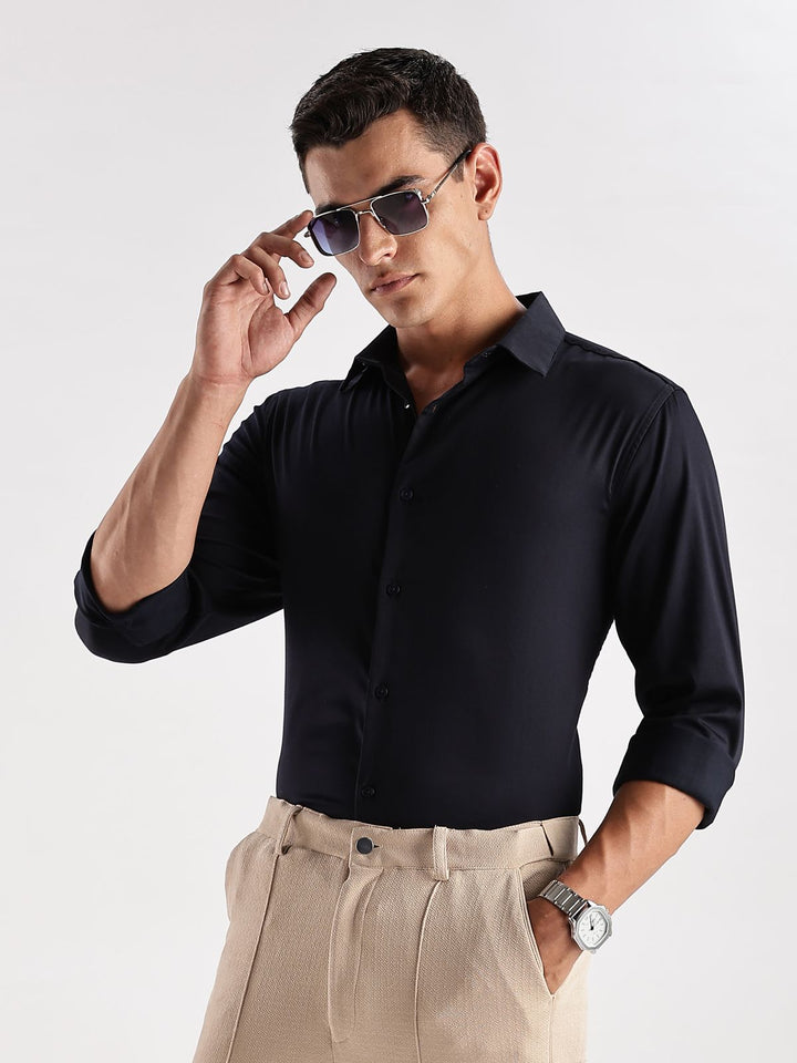 ADRO Men Slim Fit Solid Satin Casual Shirt