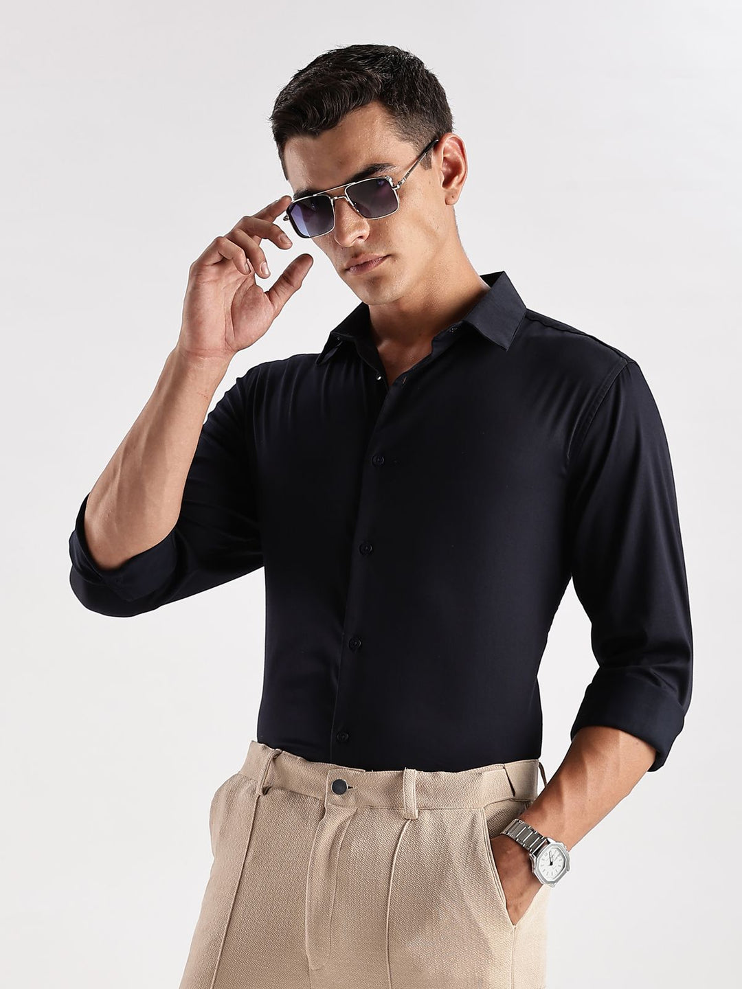 ADRO Men Slim Fit Solid Satin Casual Shirt