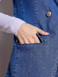 Sassafras wanita lapel collar dibasuh jaket denim kasual pepejal