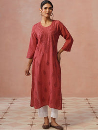 Rumah Wanita Chikankari Berhias Benang Kerja Chanderi Sutera Kurta