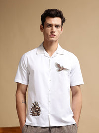 Eszett Embroidery Spread Collar White Desert Cotton Shirt