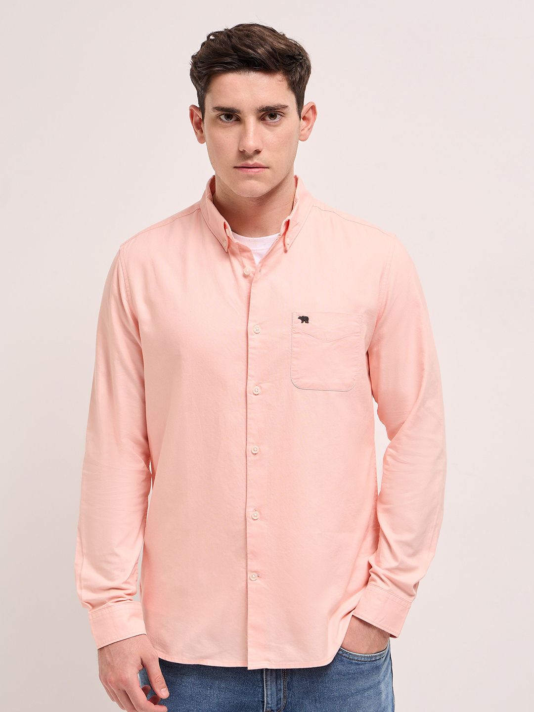 THE BEAR HOUSE Men Button-Down Collar Pure Cotton Slim Fit Casual Shirt