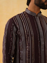SOJANYA LUXE Striped Embroidered Sequinned Georgette Straight Kurta With Trousers
