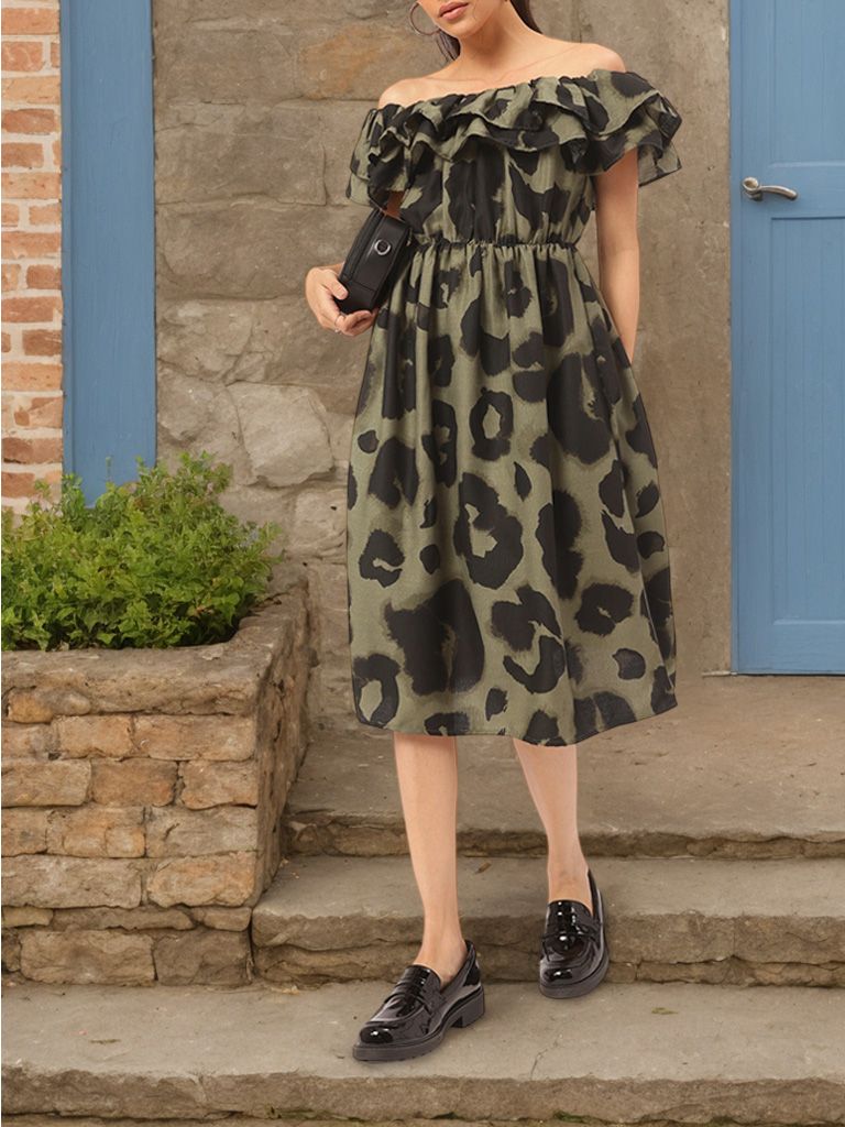 DressBerry Artsy Gal Off-Shoulder Layered Sheath Dress