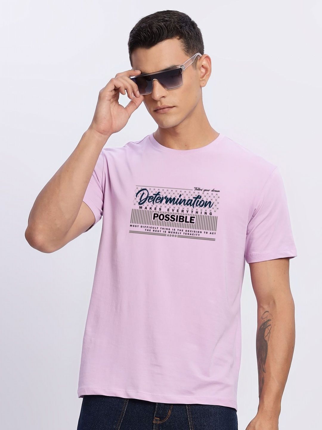ADRO Men Typography Printed Round Neck Cotton T-shirt
