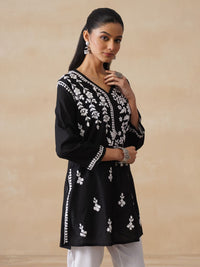 House of Chikankari Women Black Cotton Chikankari Embroidered Kurti