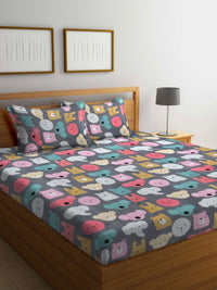 Myntra Elegant Homes Watak Kartun Kelabu & Putih Dilengkapi Cadar Katil King 300 TC dengan 2 Sarung Bantal