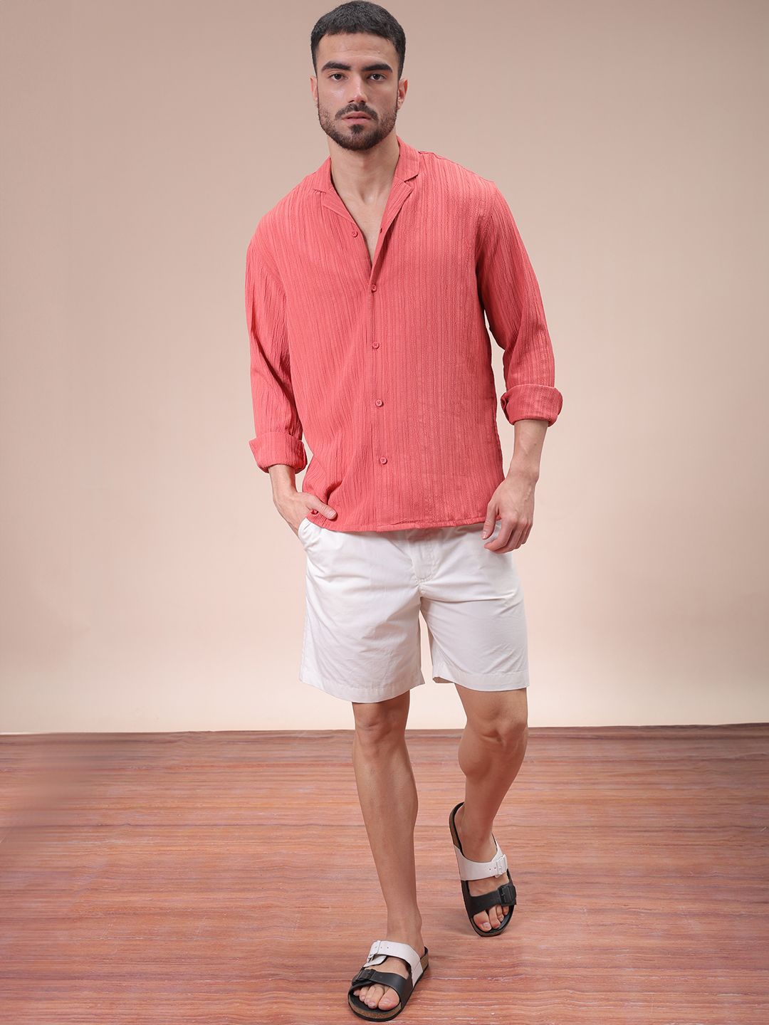 The Indian Garage Co Men Relaxed Fit Dobby Textured Resortwear Shirt
