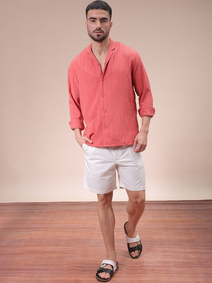 The Indian Garage Co Men Relaxed Fit Dobby Textured Resortwear Shirt