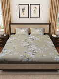 Myntra Elegant Homes Jaipur Beige Floral Cotton 400 TC King Superfine Bedsheet dengan 2 Sarung Bantal-250 x 225 cm