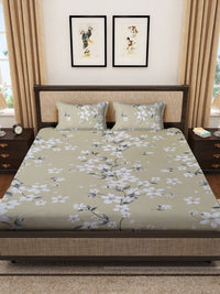 Myntra Elegant Homes Jaipur Beige Floral Cotton 400 TC King Superfine Bedsheet dengan 2 Sarung Bantal-250 x 225 cm
