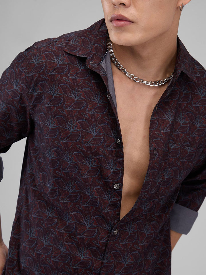 VASTRADO Men Classic Spread Collar Floral Printed Cotton Slim Fit Casual Shirt