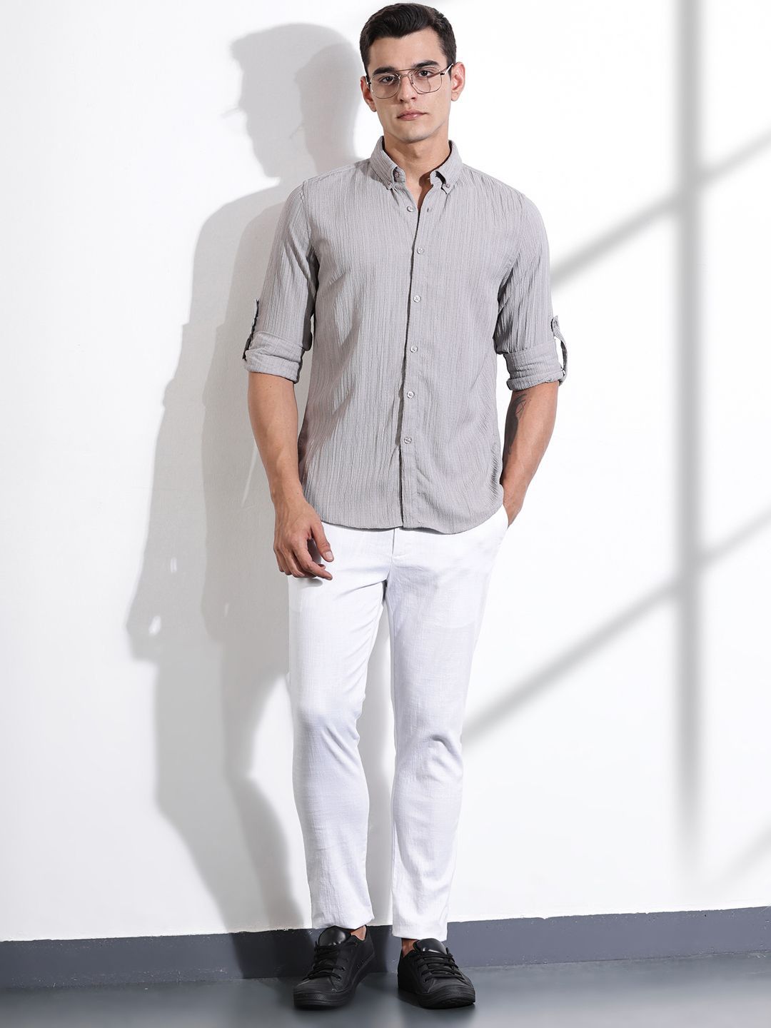 Thomas Scott Men Classic Slim Fit Opaque Casual Shirt