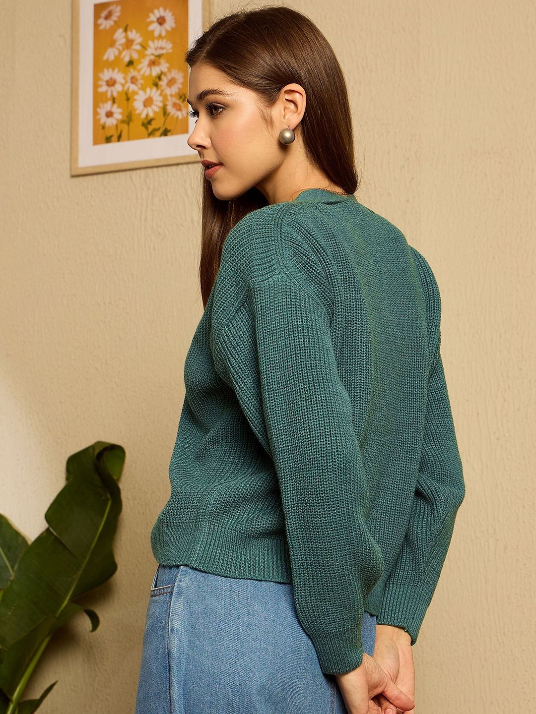 Berrylush Women Ribbed V-Neck Full Sleeve Cardigan