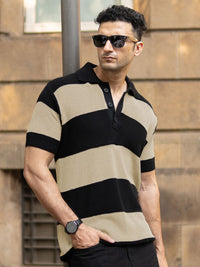 Powerlook Men Colourblocked Polo Collar Pure Cotton Slim Fit T-shirt