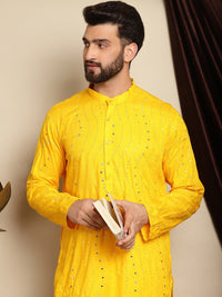 Anouk Leheriya Mirror Sequined Mandarin Collar Pure Cotton Kurta With Churidar