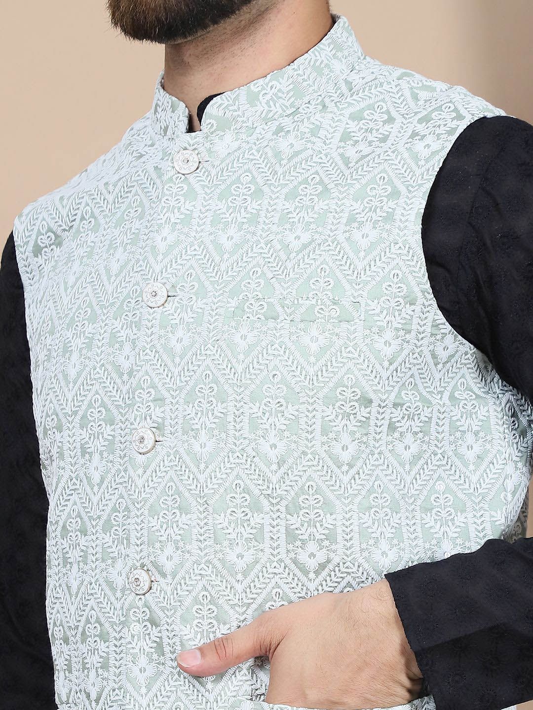 Anouk Black Ethnic Motifs Embroidered Pure Cotton Straight Kurta with Churidar