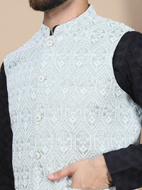 Anouk Black Ethnic Motifs Embroidered Pure Cotton Straight Kurta with Churidar