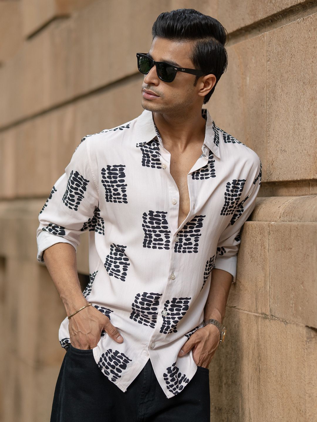 Powerlook Men Abstract Printed Spread Collar Casual Shirt