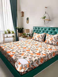 Myntra Elegant Cream Floral Printed Dilengkapi 300 TC King 7D Cadar & 2 Sarung Bantal