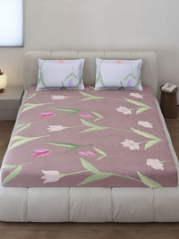 Monte Carlo Edmond Pink & Green Floral Printed 144 TC King Bedsheet Set 2.70 m x 2.70 m