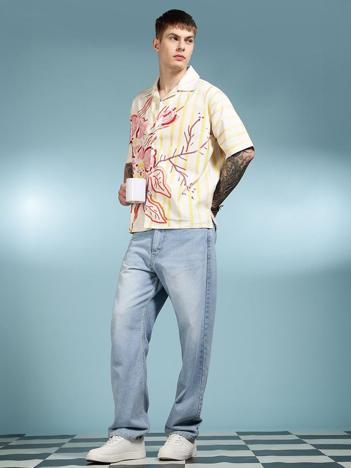Eszett Men Floral Printed Cuban Collar Pure Cotton Casual Shirt