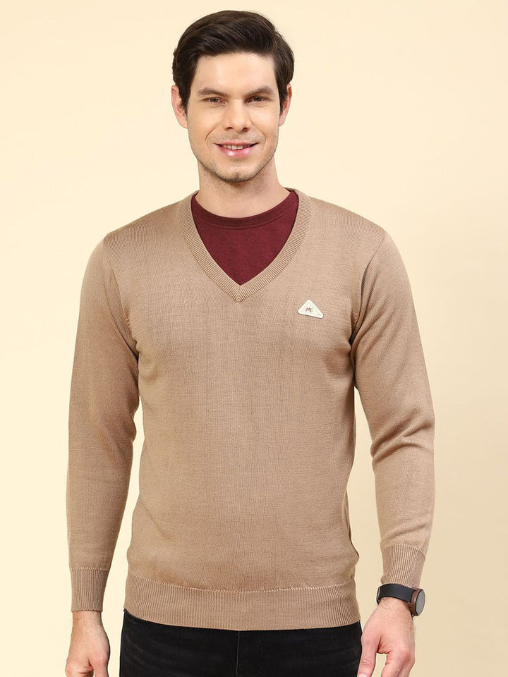 Monte Carlo Men Woollen  V Neck Long Sleeves Pullover Sweater