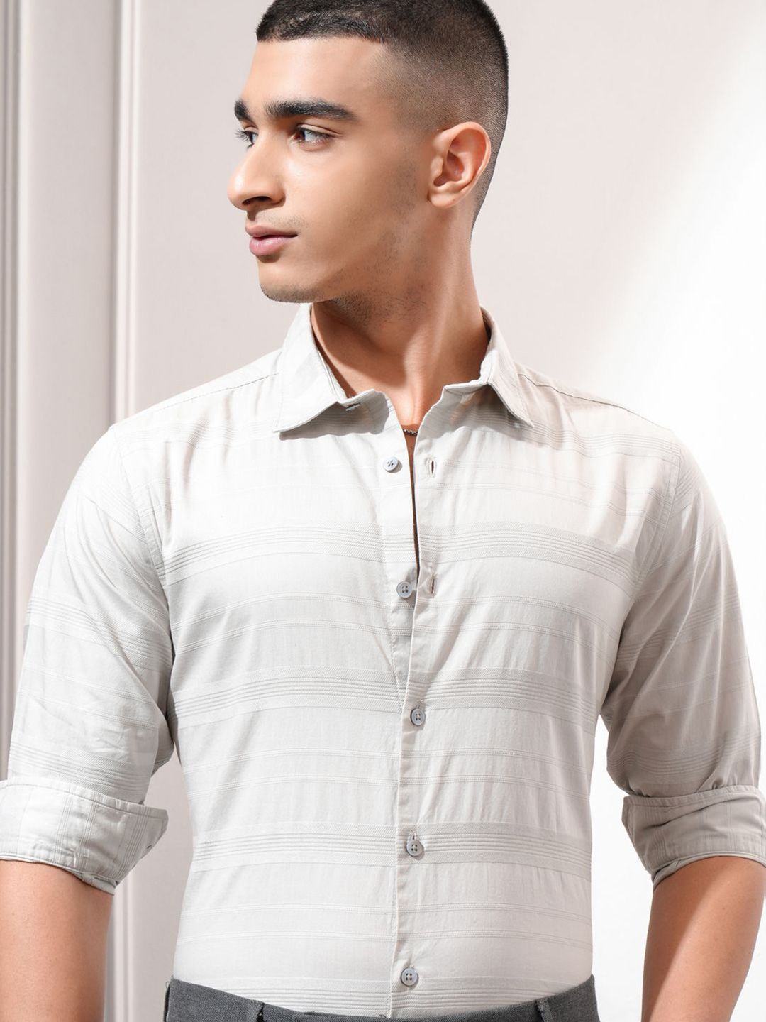 Highlander Men Dobby Textured Striped Casual Shirt