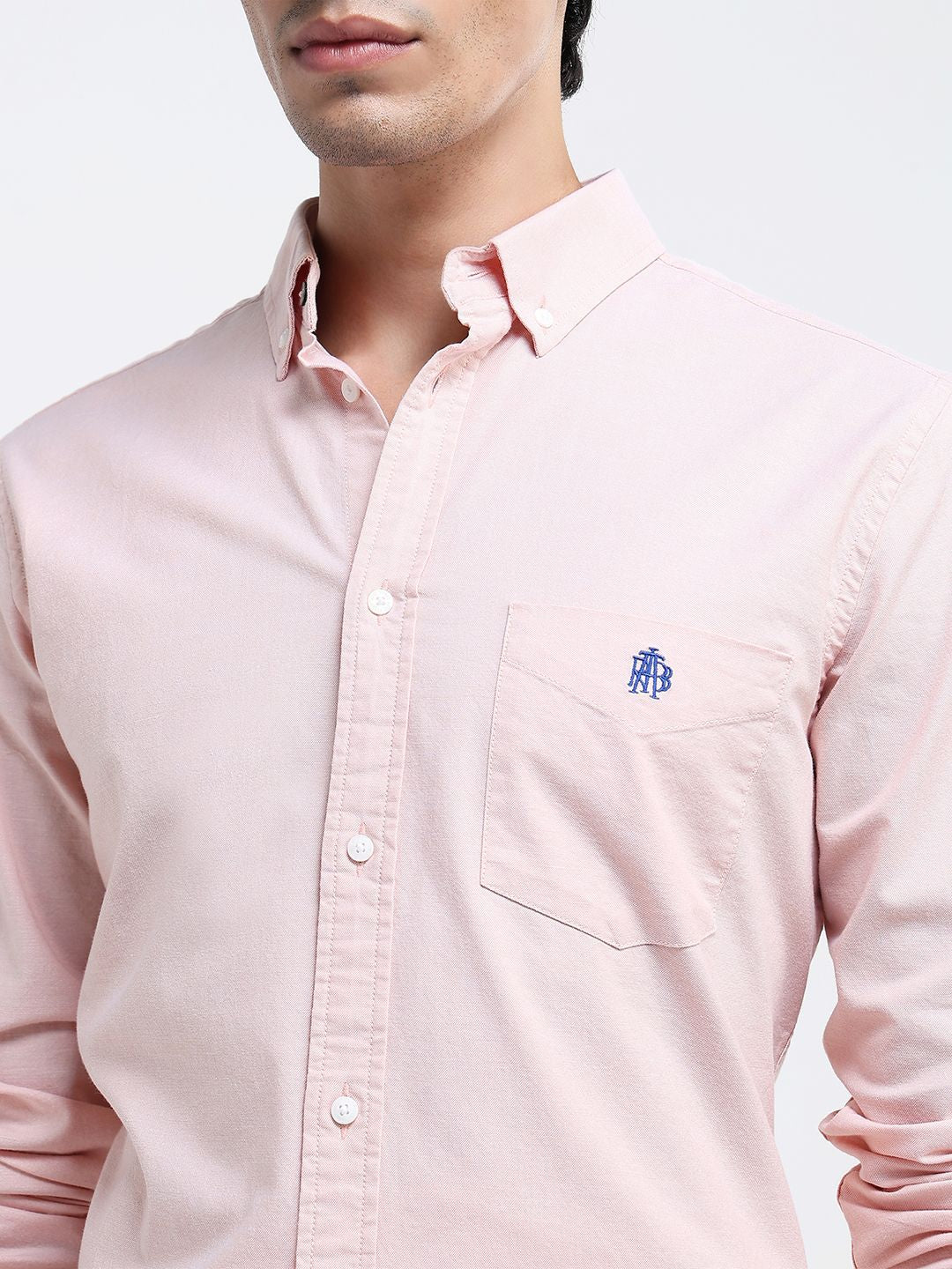 RARE RABBIT Men Comfort Button-Down Collar Solid Cotton Formal Shirt