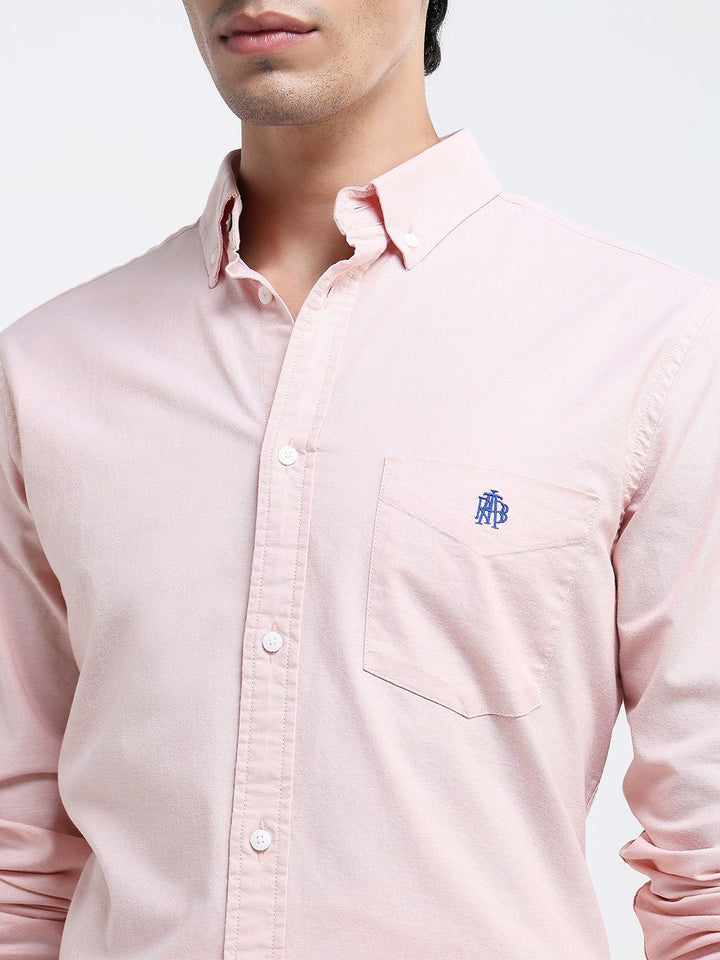 RARE RABBIT Men Comfort Button-Down Collar Solid Cotton Formal Shirt