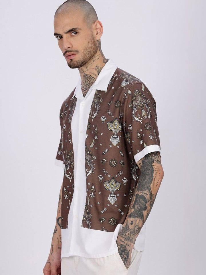 Eszett Bandana Ethnic Motifs Printed Cuban Collar Cotton Shirt