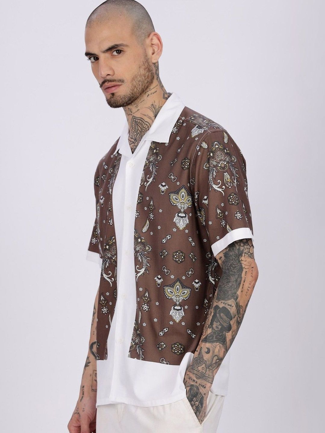 Eszett Bandana Ethnic Motifs Printed Cuban Collar Cotton Shirt