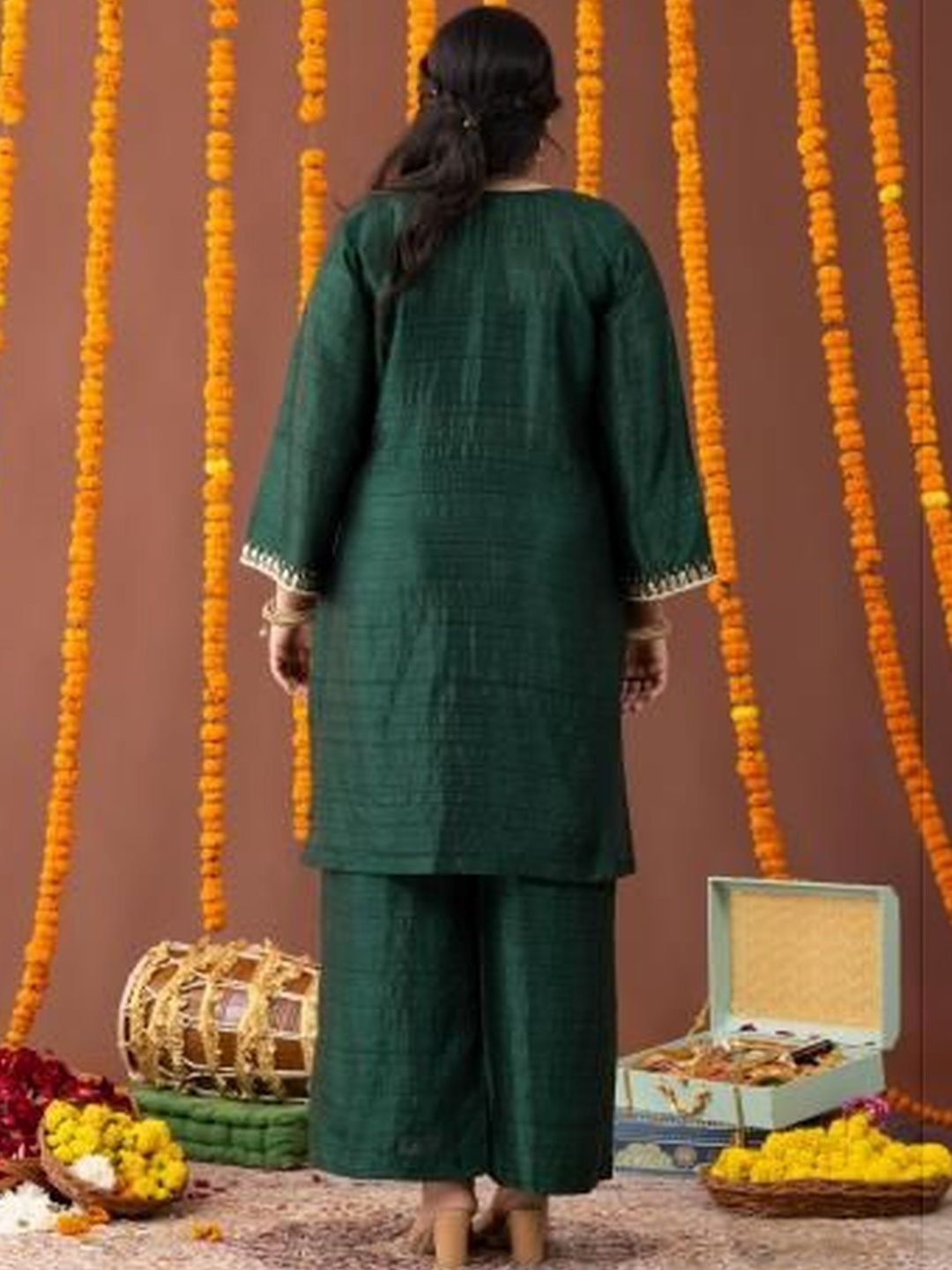 Mamicha Embroidered V-Neck Top & Palazzos Co-Ords