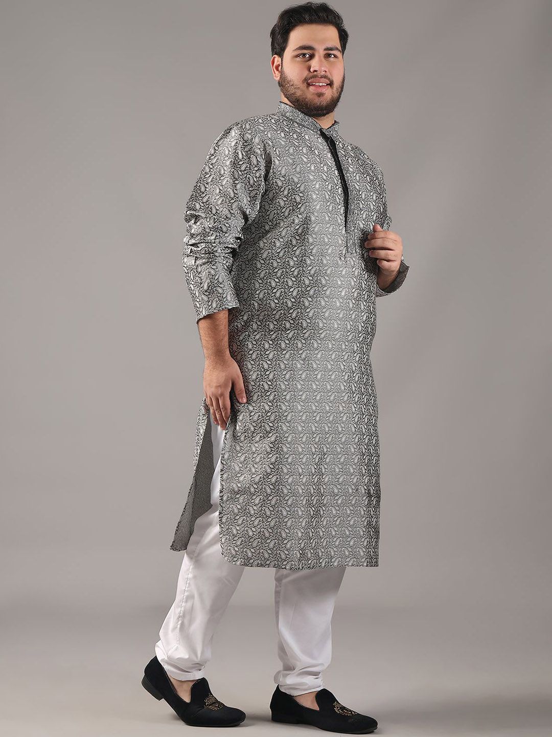 SOJANYA PLUS Size Paisely Printed Band Collar Straight Kurta