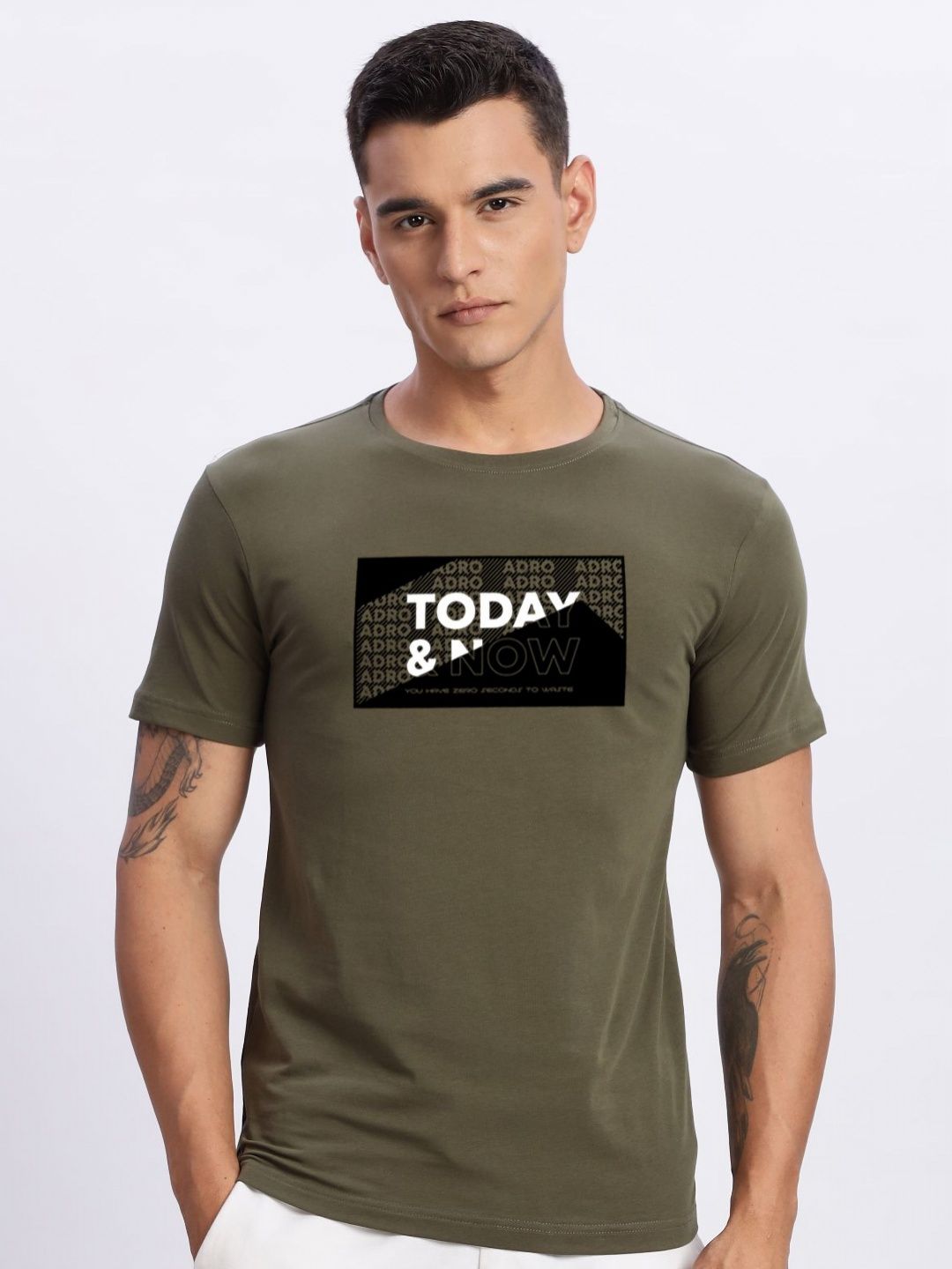 ADRO Typography Printed Round Neck Cotton T-shirt