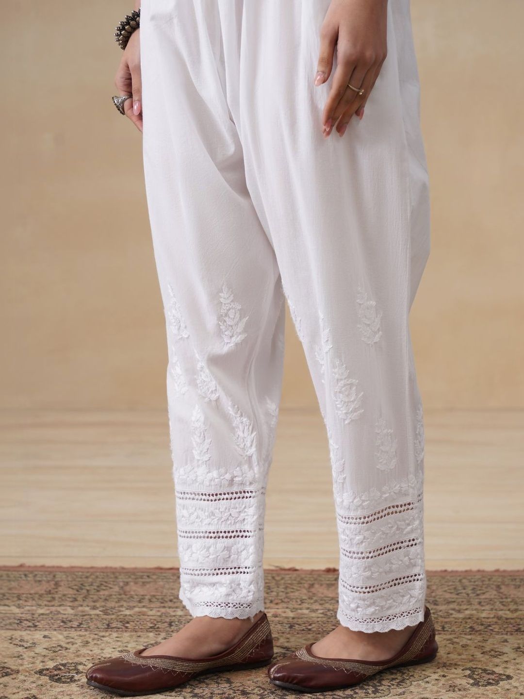 House of Chikankari Women Embroidered Relaxed Trousers
