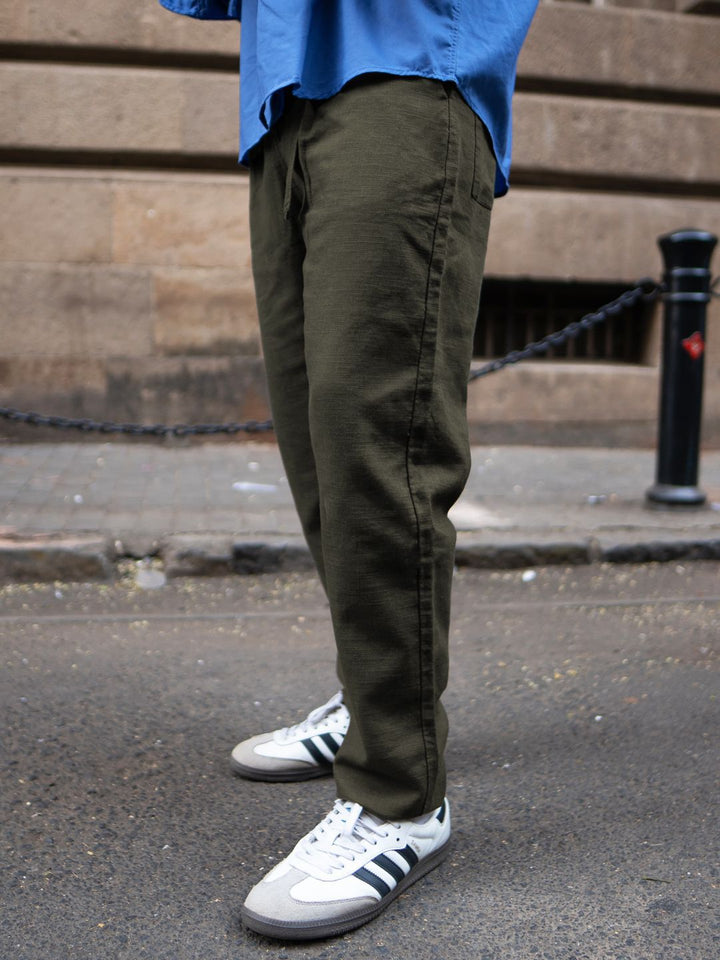 Powerlook Olive Cotton Pant With Belt