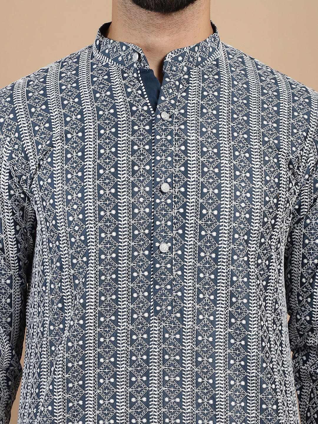 Anouk Ethnic Motifs Embroidered Regular Pure Cotton Straight Kurta With Churidar