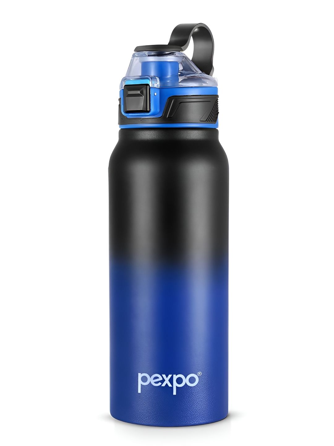 Pexpo Black & Blue Colourblocked Stainless Steel Double Wall Vacuum Water Bottle-740 ml